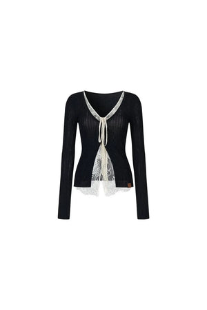 Lace Splicing Woolen Cardigan Top