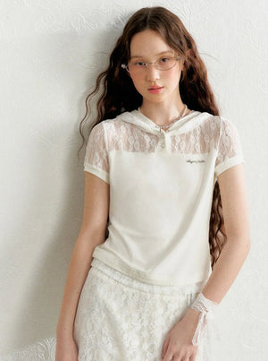 Lace Stitched Cap Short Sleeve T-Shirt