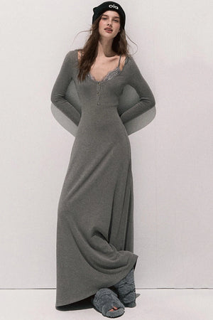 Lace Stitched Knit Waist Dress