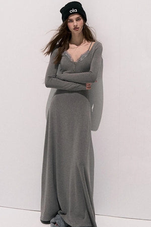 Lace Stitched Knit Waist Dress