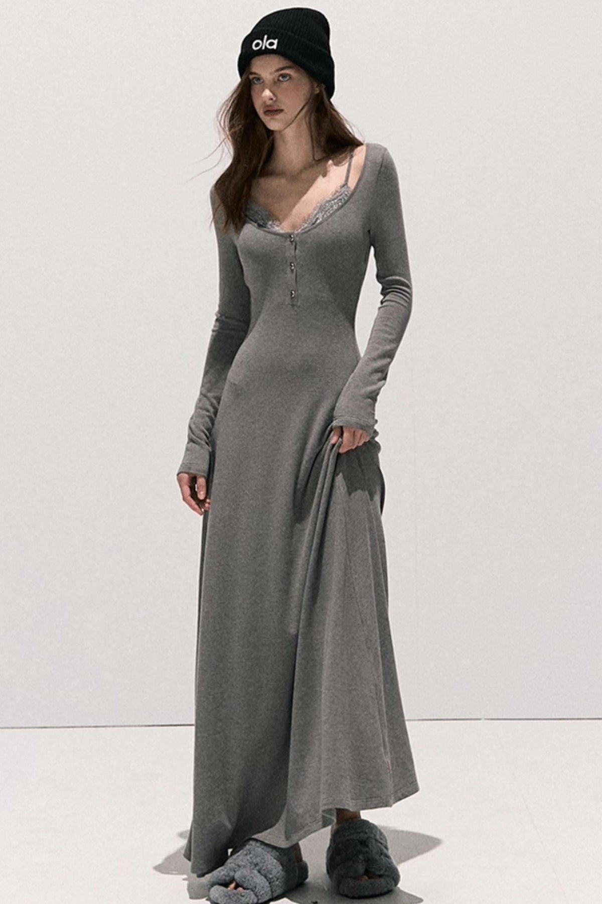 Lace Stitched Knit Waist Dress