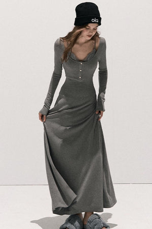 Lace Stitched Knit Waist Dress