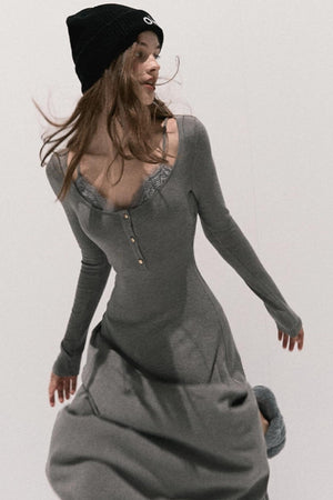 Lace Stitched Knit Waist Dress