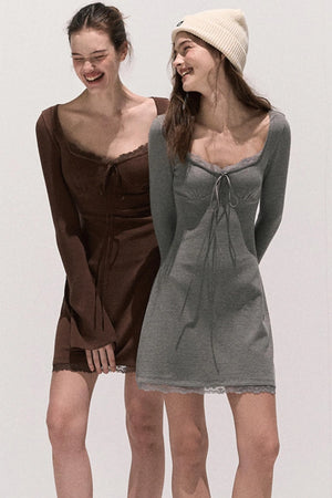 Lace Stitched Knit Waist Dress