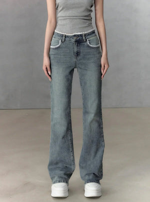 Lace Stitched Slim Flared Pants