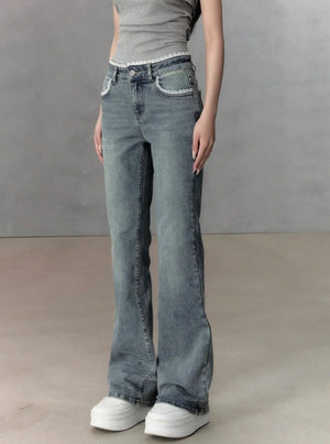 Lace Stitched Slim Flared Pants