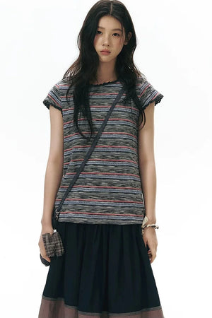 Lace Striped Retro Top