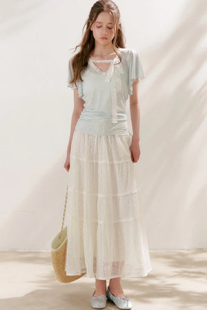 Lace Tie Bowlet Short Sleeve Top