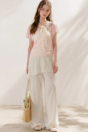 Lace Tie Bowlet Short Sleeve Top