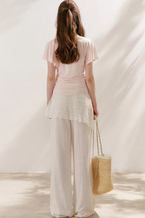 Lace Tie Bowlet Short Sleeve Top