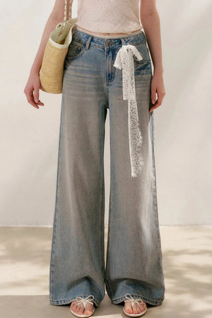 Lace Tie-Up Wide-Leg Jeans