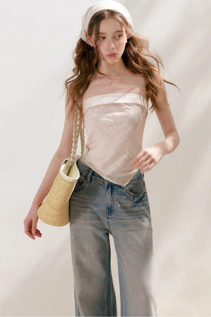 Lace Tie-Up Wide-Leg Jeans