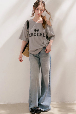 Lace Tie-Up Wide-Leg Jeans