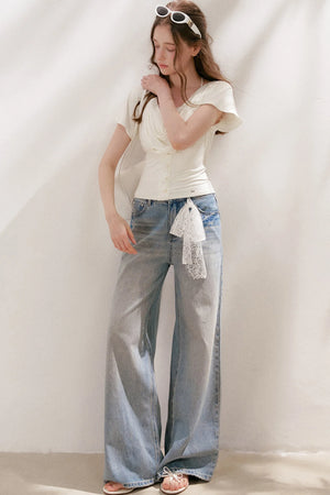 Lace Tie-Up Wide-Leg Jeans