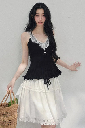 Lace Trim Camisole Cardigan Set-Up