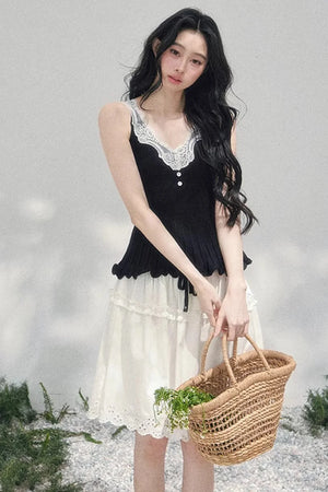 Lace Trim Camisole Cardigan Set-Up
