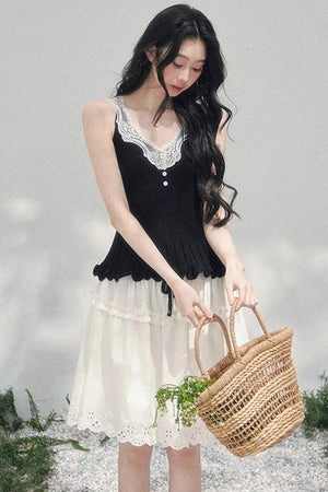 Lace Trim Camisole Cardigan Set-Up