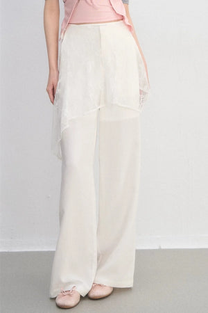 Lace Trim Casual Wide-Leg Pants