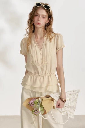 Lace Trim Chiffon Blouse
