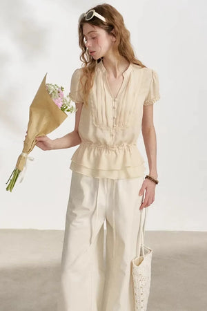 Lace Trim Chiffon Blouse