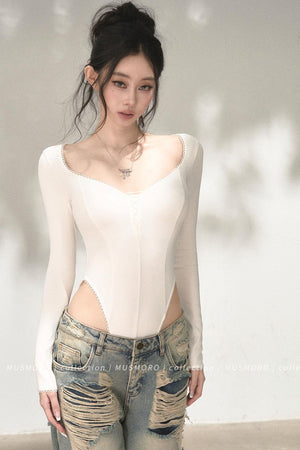 Lace Trim Long Sleeve Bodysuit