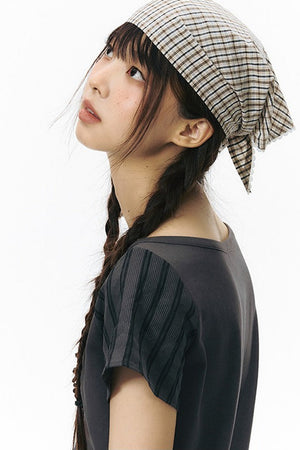 Lace Trim Plaid Headscarf