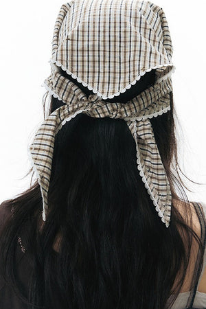 Lace Trim Plaid Headscarf
