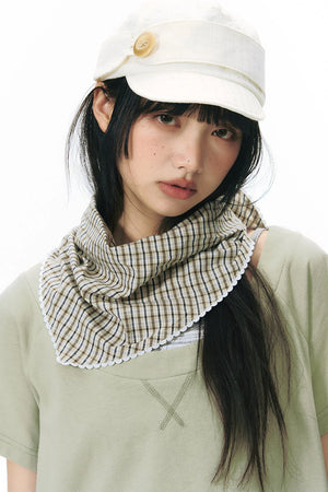 Lace Trim Plaid Headscarf