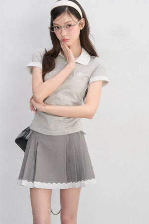 Lace Trim Polo Blouse