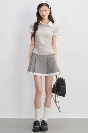 Lace Trim Polo Blouse