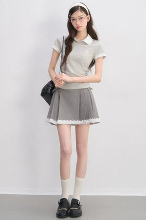 Lace Trim Polo Blouse