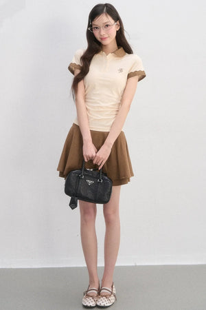 Lace Trim Polo Blouse