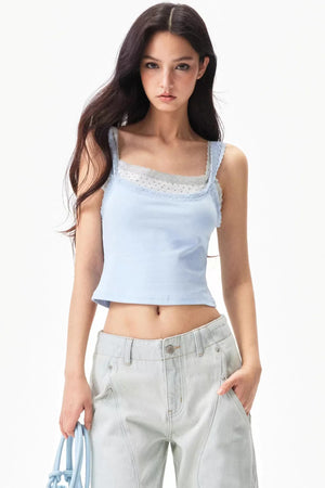 Lace Trim Star Print Top
