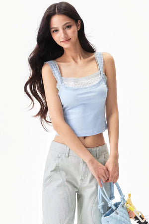 Lace Trim Star Print Top
