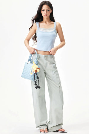 Lace Trim Star Print Top
