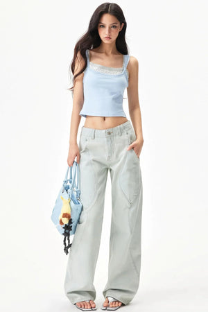 Lace Trim Star Print Top