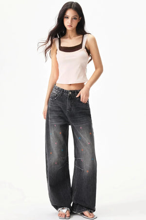 Lace Trim Star Print Top