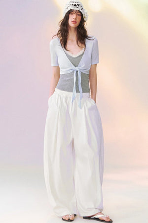 Lace Trim Tie-Front Knit Cardigan Set-Up