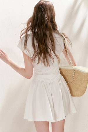 Lace Trim Tie-Up Top and High-Waisted Skirt Pants Set
