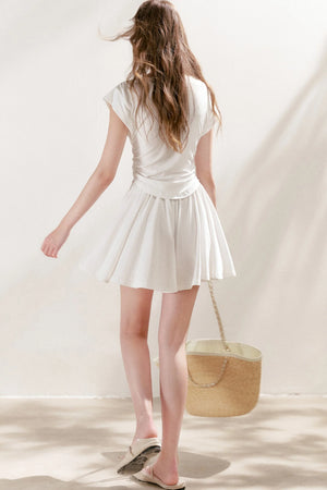 Lace Trim Tie-Up Top and High-Waisted Skirt Pants Set