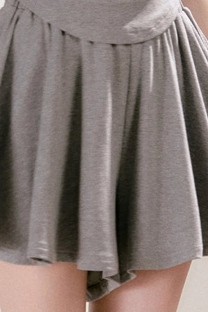 Lace Trim Tie-Up Top and High-Waisted Skirt Pants Set
