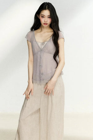 Lace Trim V-Neck Top