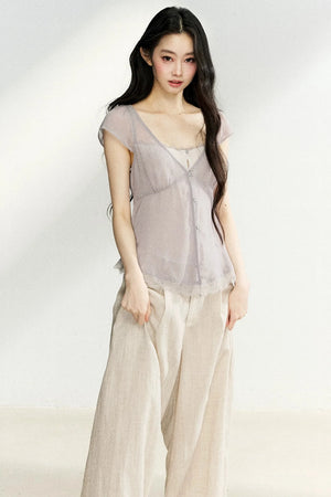 Lace Trim V-Neck Top