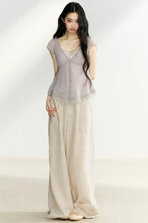 Lace Trim V-Neck Top