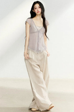 Lace Trim V-Neck Top