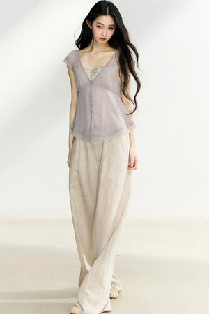 Lace Trim V-Neck Top