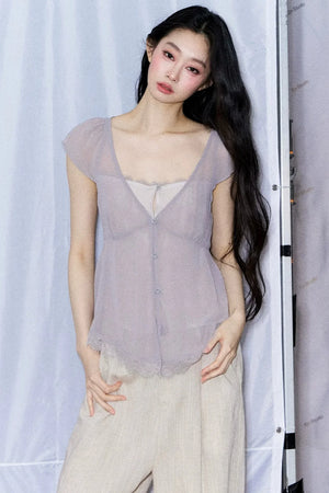 Lace Trim V-Neck Top