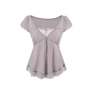 Lace Trim V-Neck Top