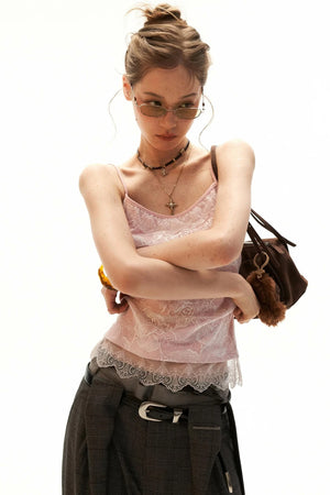 Lace-Trimmed Floral Cardigan Set-Up