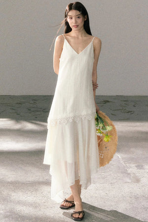 Lace-Trimmed Irregular Hem Dress